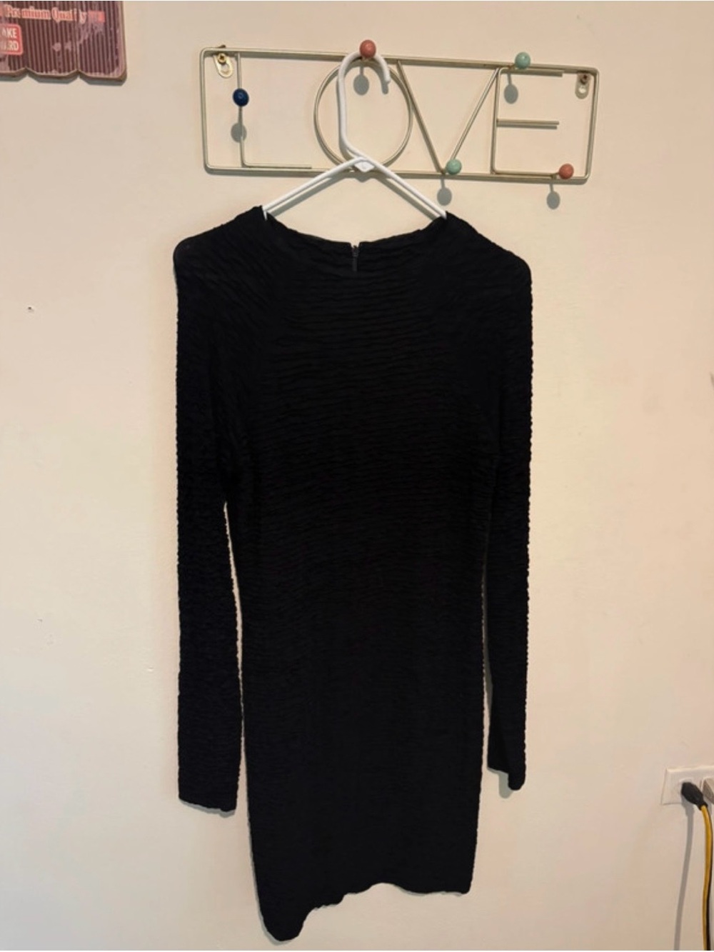 Long-Sleeve Black Textured Bodycon Dress